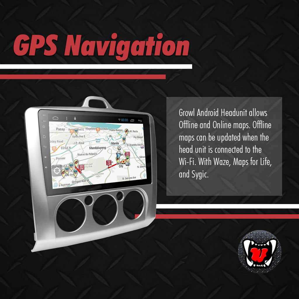 Growl for Ford Focus 2 2008-2012 Manual Aircon Android Head Unit 9" FULL TAB