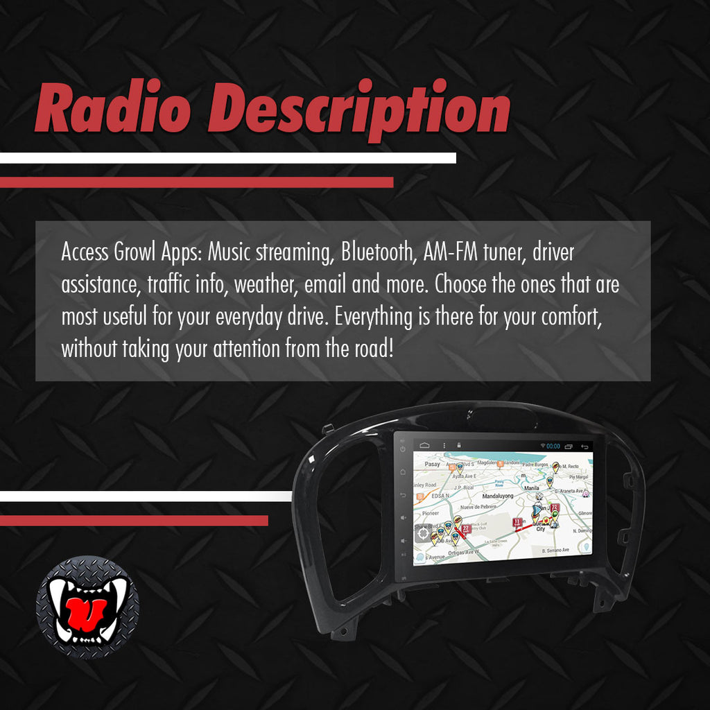 Growl for Nissan Juke 2011-2020 All Variants Android Head Unit 9" Screen