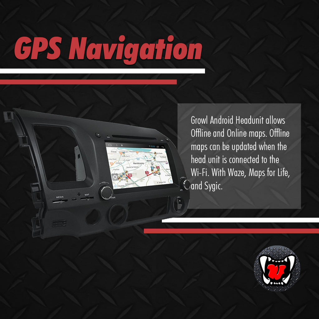 Growl for Honda Civic FD 2007-2011 All Variants Android Head Unit 8" BUTTON TYPE